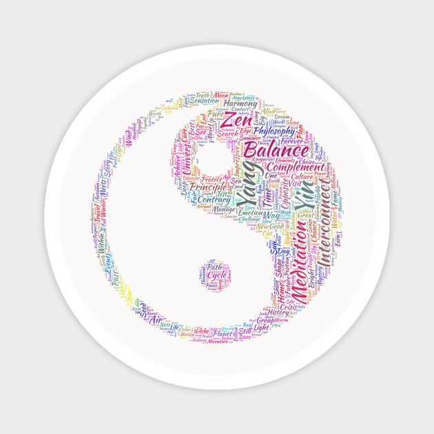 Yin Yang Philosophy Silhouette Shape Text Word Cloud Magnet by Cubebox